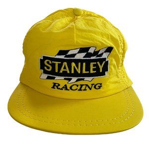 Vtg 80s 90s Stanley Racing Baseball Cap Hat Adjustable Snap Back Yellow Nylon